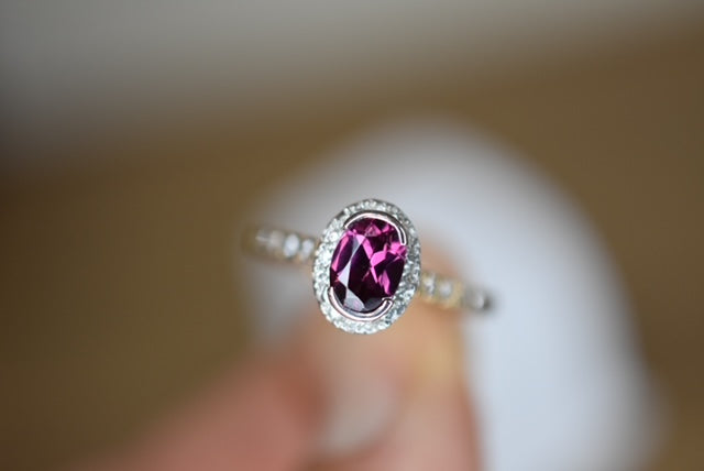9ct YG Rhodolite Garnet and diamond set