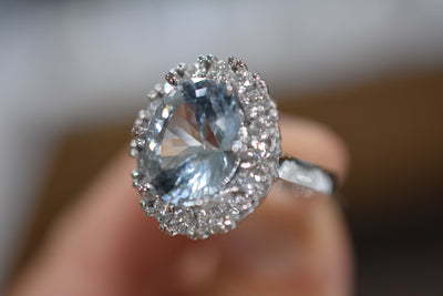Aquamarine and diamond set ring