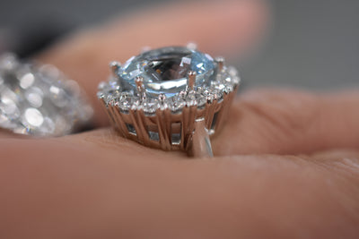 Aquamarine and diamond set ring