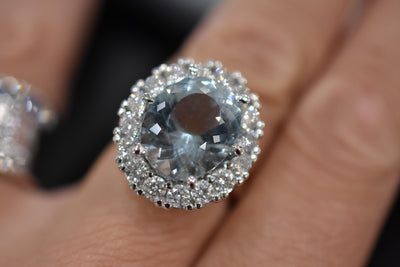 Aquamarine and diamond set ring