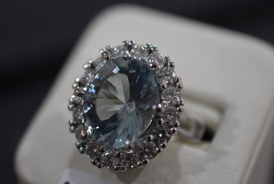 Aquamarine and diamond set ring