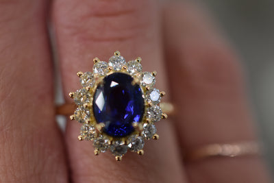 Sri Lankan Sapphire and Diamond set ring