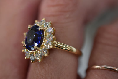 Sri Lankan Sapphire and Diamond set ring