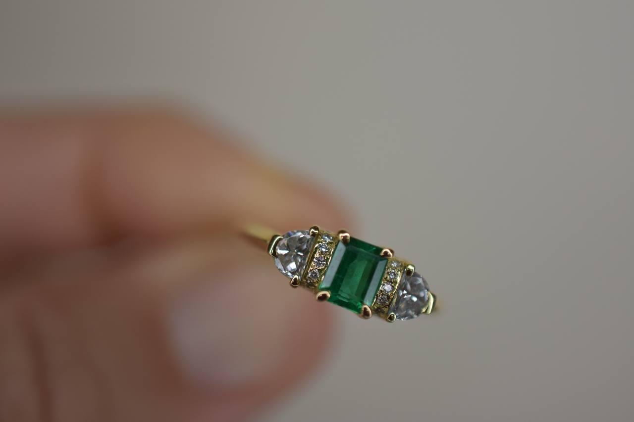 18CT YG Emerald and diamond ring