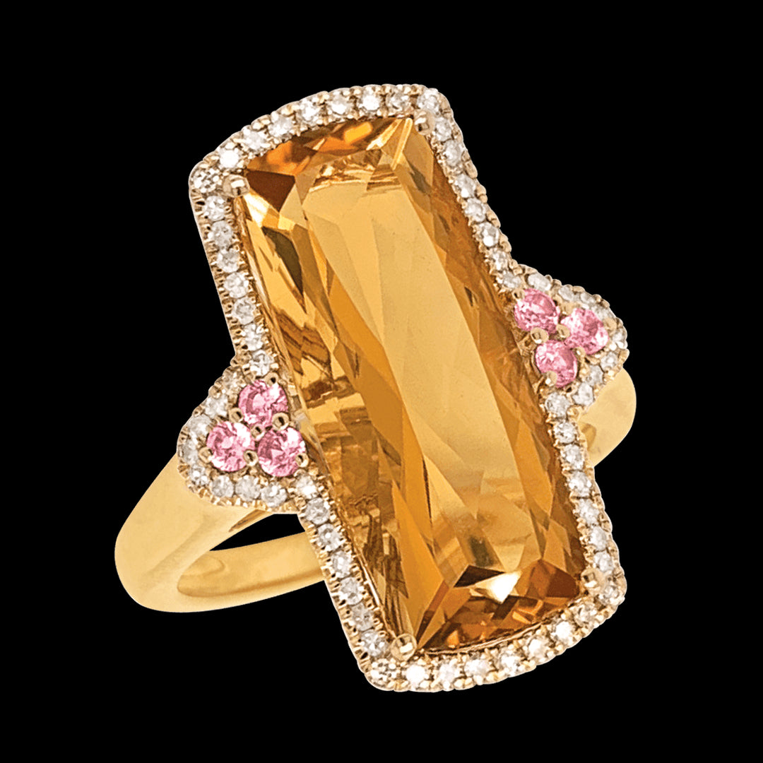 Citrine, Pin Sapphire and diamond set dress ring