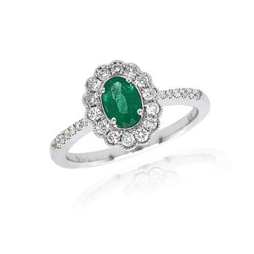 Emerald and Diamond, white gold ring