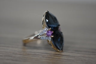London Blue Topaz, Pink Sapphire & Diamond set dress ring