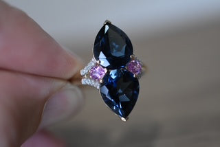 London Blue Topaz, Pink Sapphire & Diamond set dress ring
