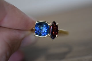 London Blue Topaz & Garnet set dress ring