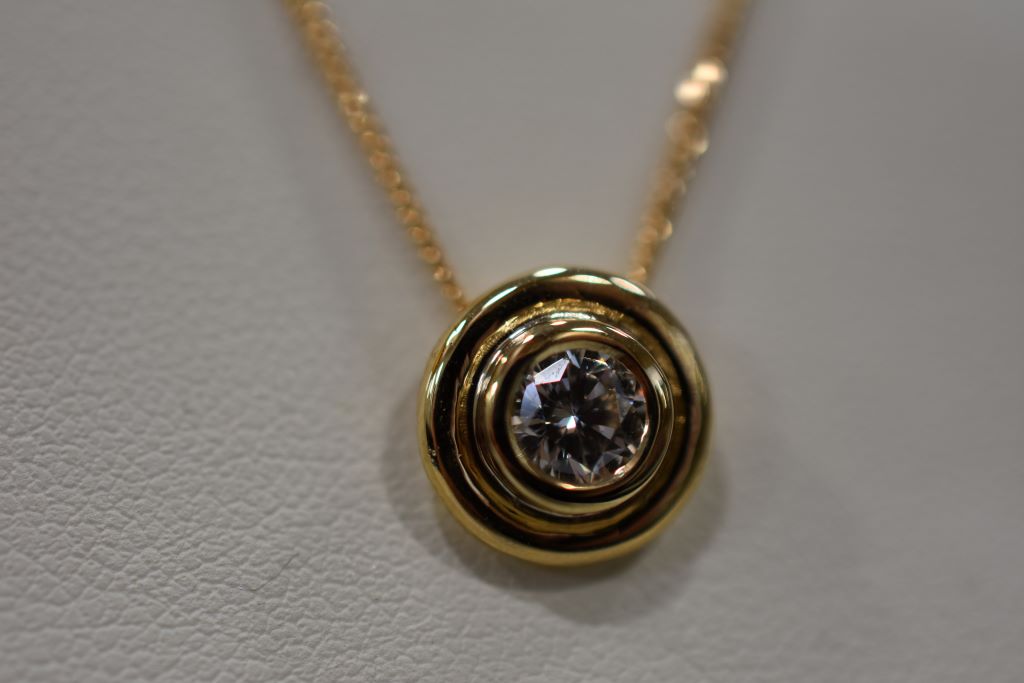 Diamond set pendant and chain, handmade.