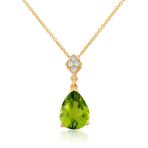 Peridot and diamond set pendant and chain