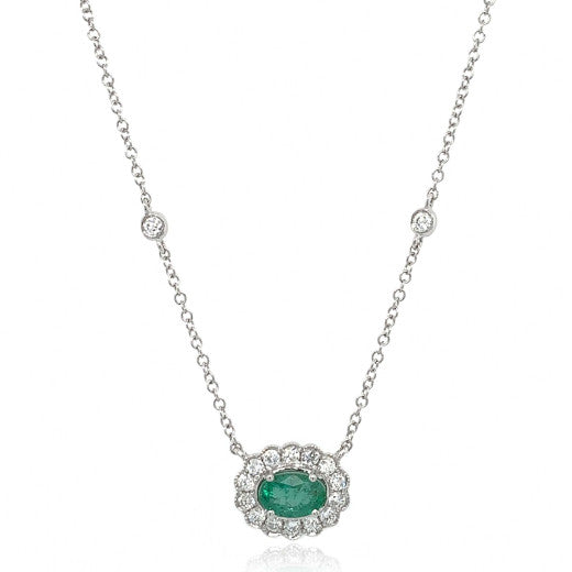 Emerald and diamond set pendant and chain