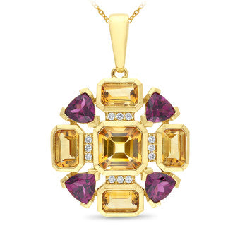 Citrine and Rhodolite Garnet pendant, 9ct yellow gold..