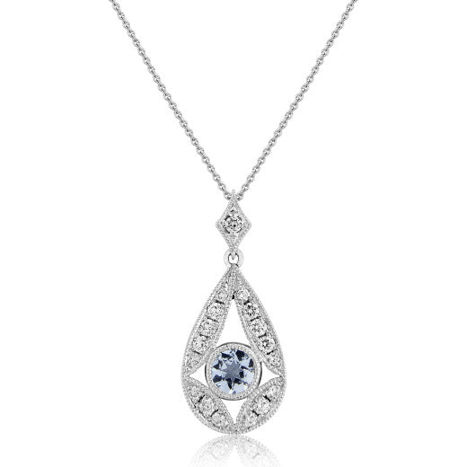 Aquamarine and Diamond set pendant and chain