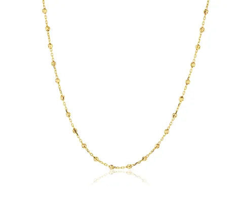 9ct yellow gold dimaond cut beads throughout chain, 45cm
