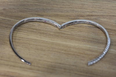 14ct white gold, diamond set open bangle.