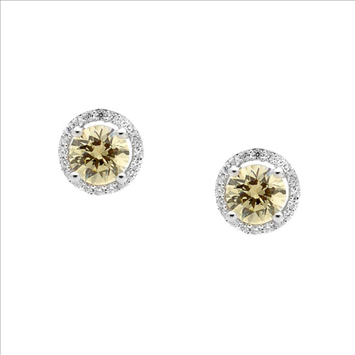 Silver Yellow coloured CZ centre stone, with white CZ halo