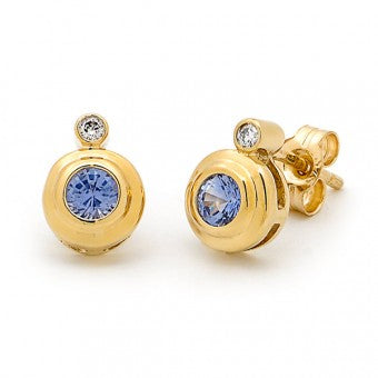 Ceylon Sapphire earring studs with Diamonds