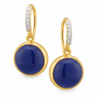 Lapis and Diamond drop earrings, 9ct yellow gold