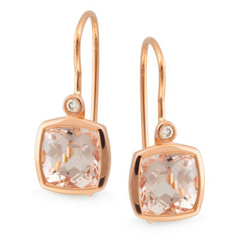 Morganite and diamond set hook earring