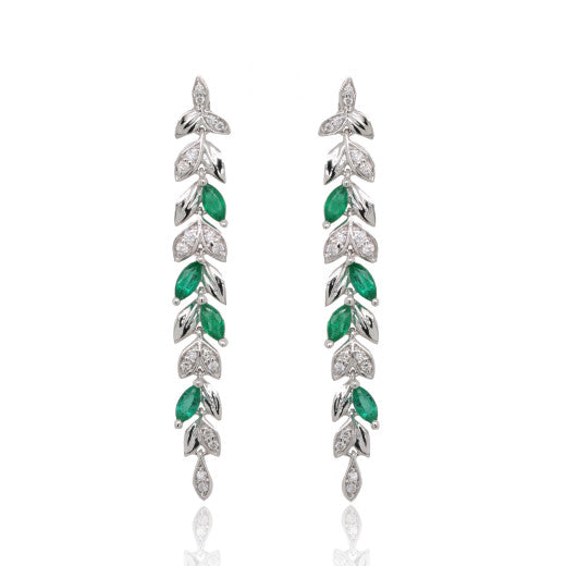 Emerald and Diamond set moving drop earrings.