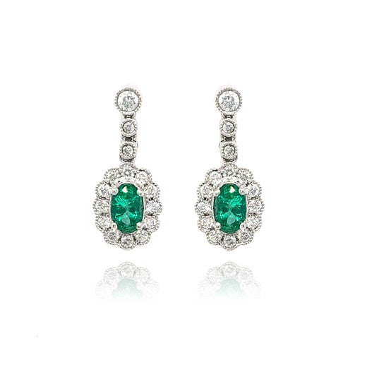 Emerald and Diamond set drop earrings