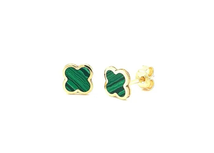 Malachite, yellow gold studs.