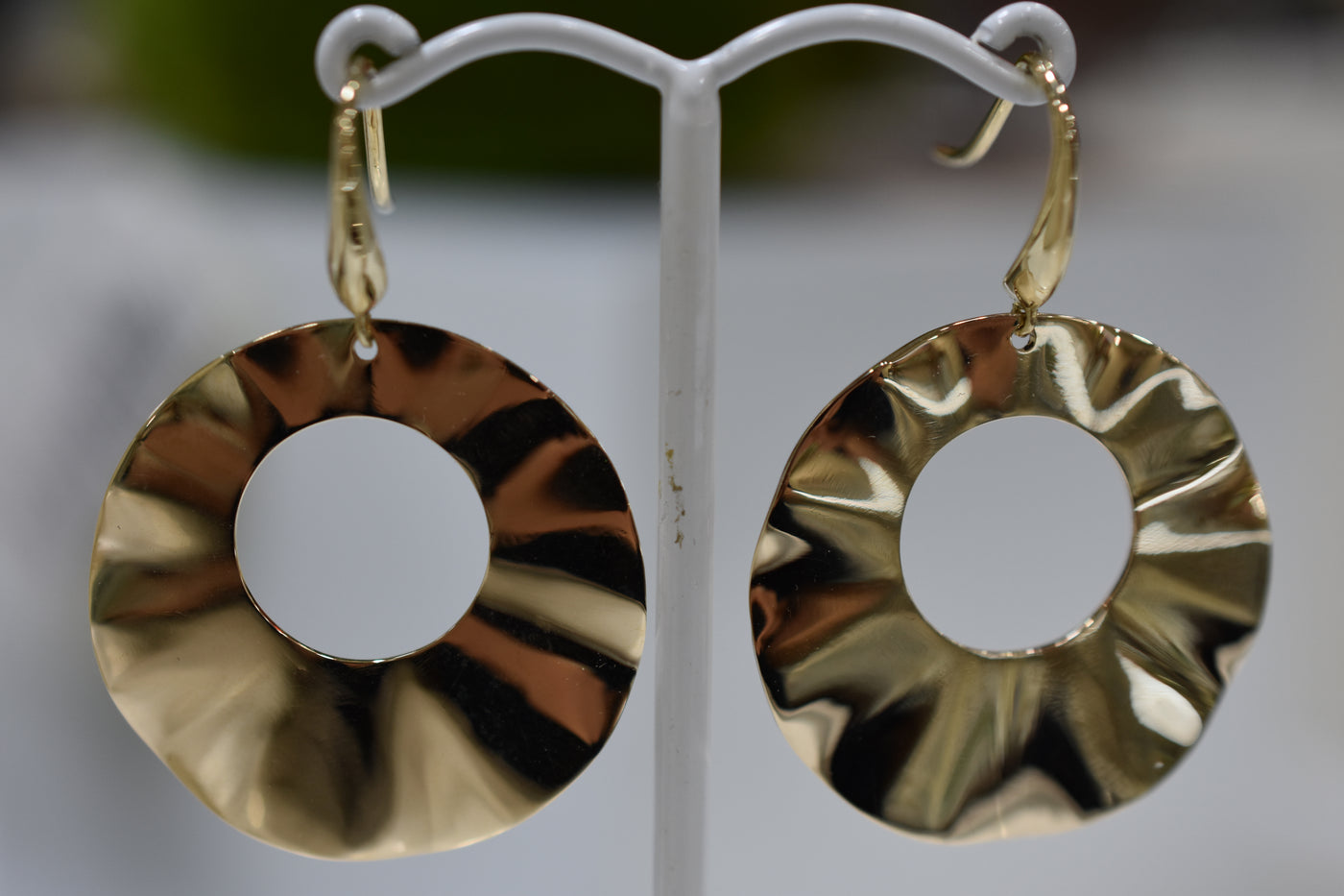 9ct yellow gold, handmade wavey earring drops