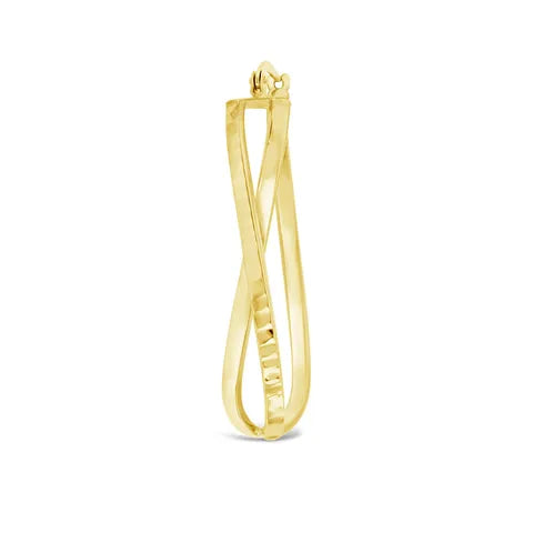 9ct Yellow gold, cross over, faceted earrings hoops