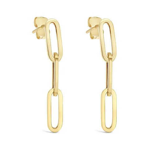 9ct yellow gold, Paperclip drop studs.