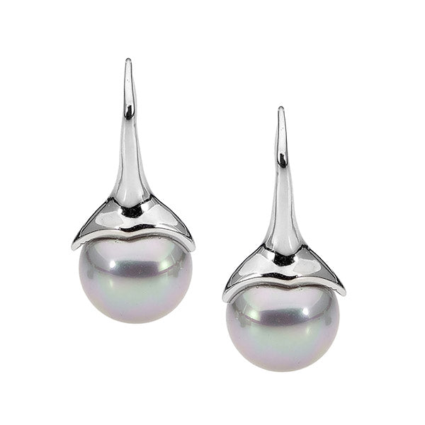 Silver Grey shell Pearl drop hook earrings
