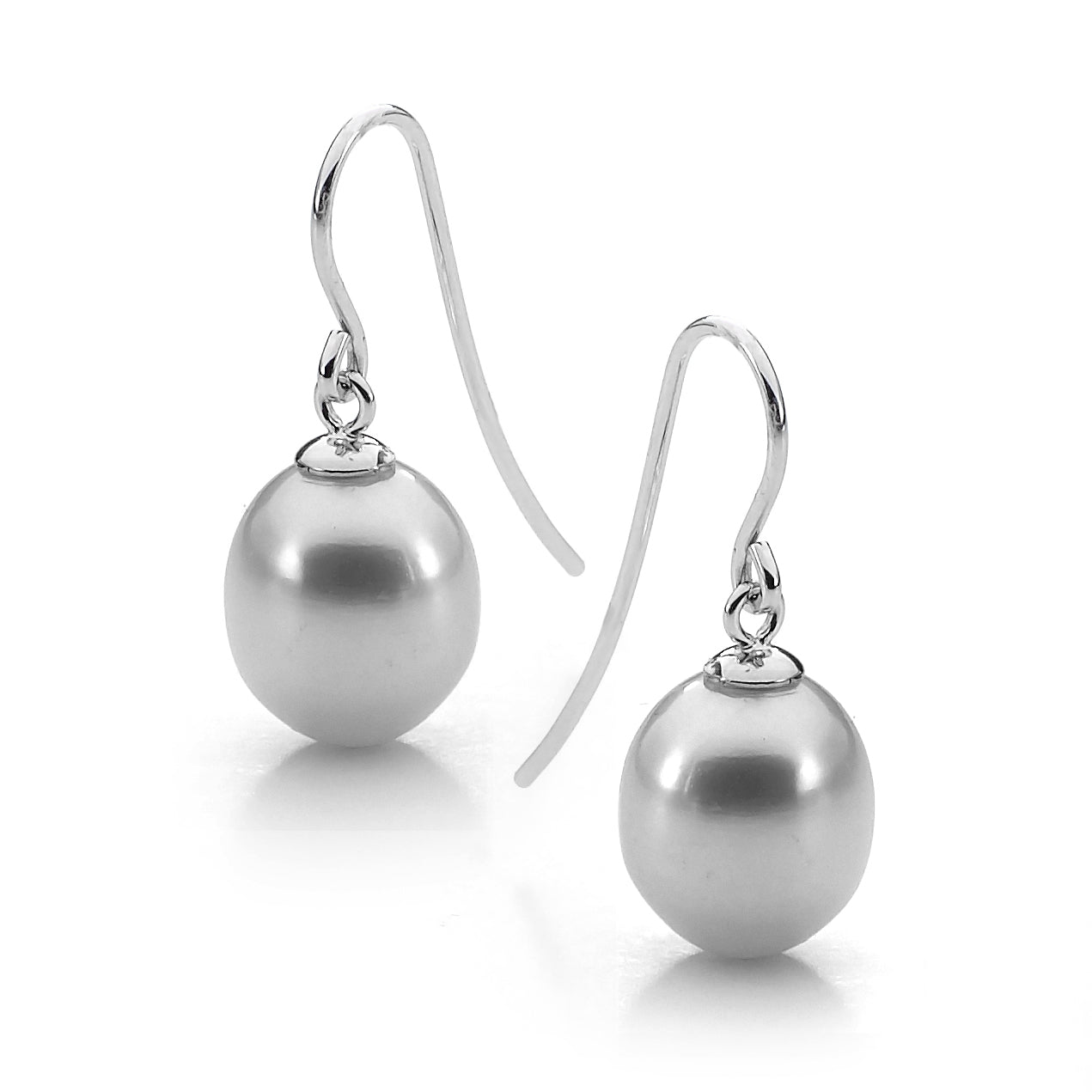 Silver sheph hook Grey oval drop Freshwater Pearls