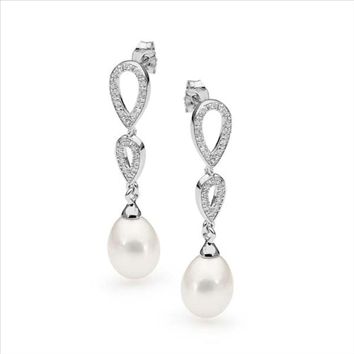 Silver, CZ set fancy drop E/R, w FWP 8.5-9mm
