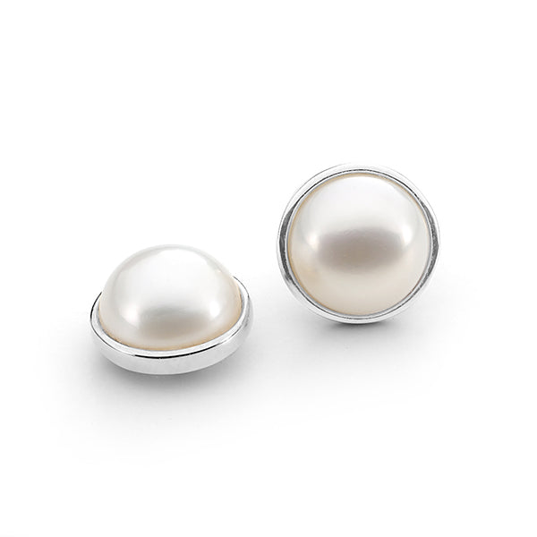 Silver, White Mabe 10mm bezel set studs