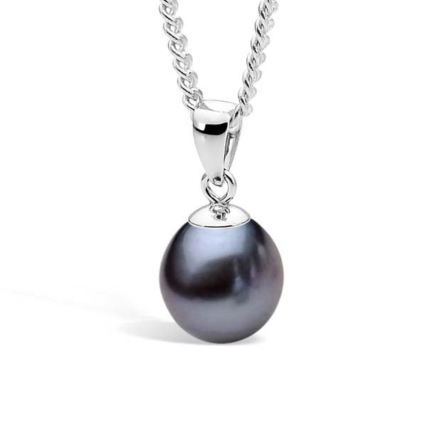 Silver Freshwater Pearl pendant, Black 9-9.5mm
