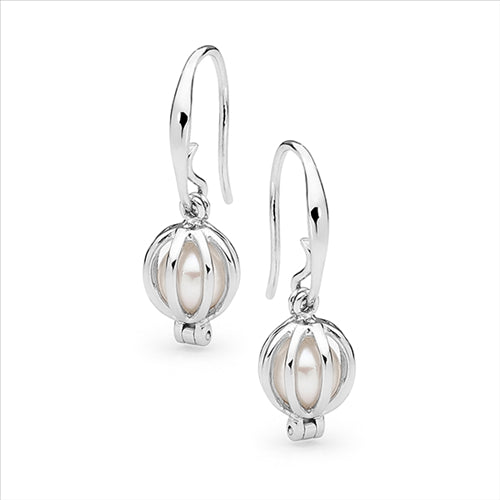 Silver White Freshwater Pearl 6-6.5mm Cage style earrings