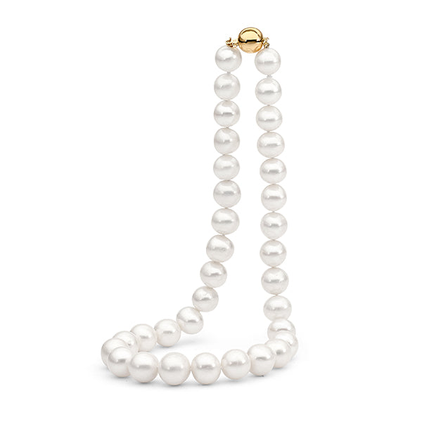 FWP 11-13mm strand, 9ct YG ball clasp 45cm