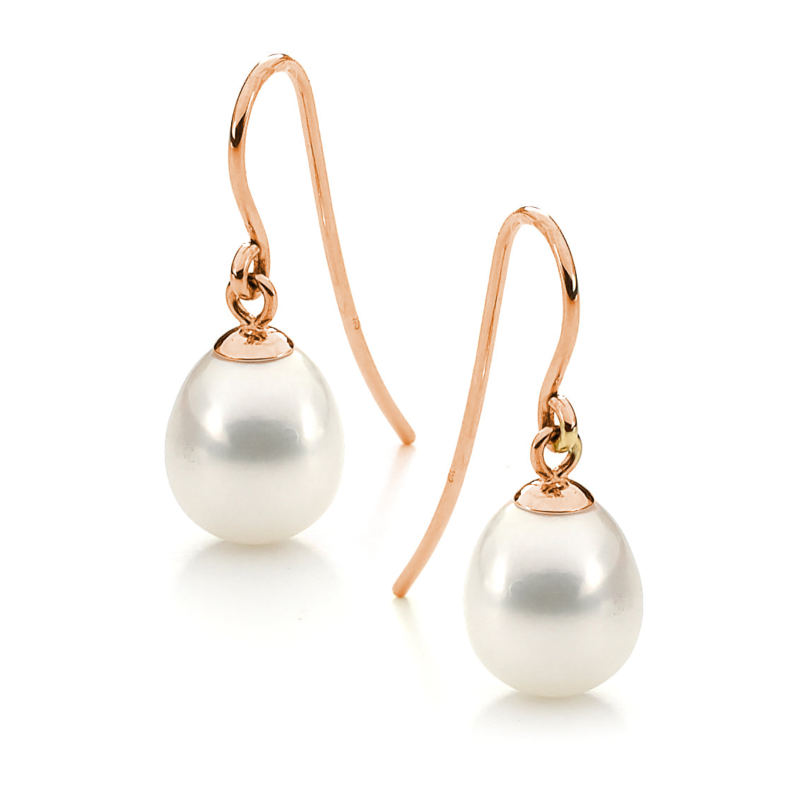 9ct Rose gold Sheph hook White Freshwater Pearl drop earrings