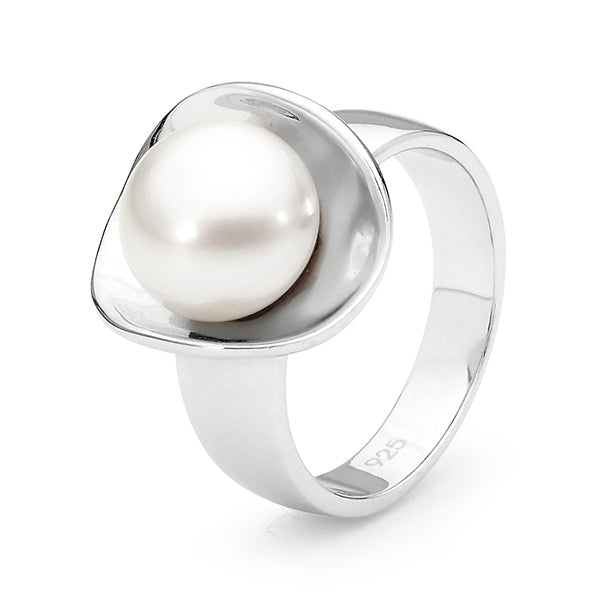 Silver White Freshwater Button 10-10.5mm ring