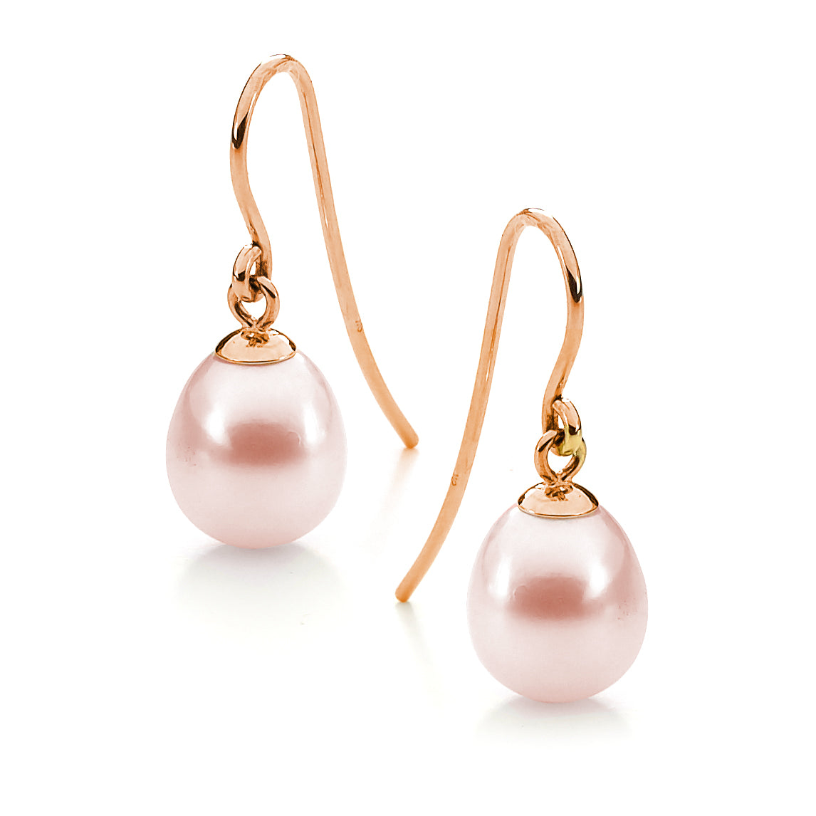 9ct Rose gold Pink Freshwater 7.5-8mm Hook earrings