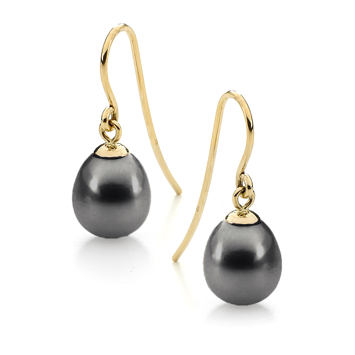 9ct YG Black Freshwater Pearl 7.5-8mm Sheph Hook drops