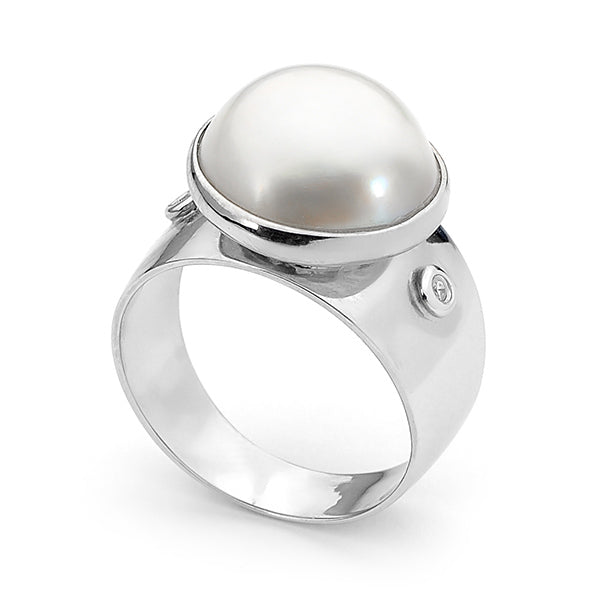 Silver White Mabe ring