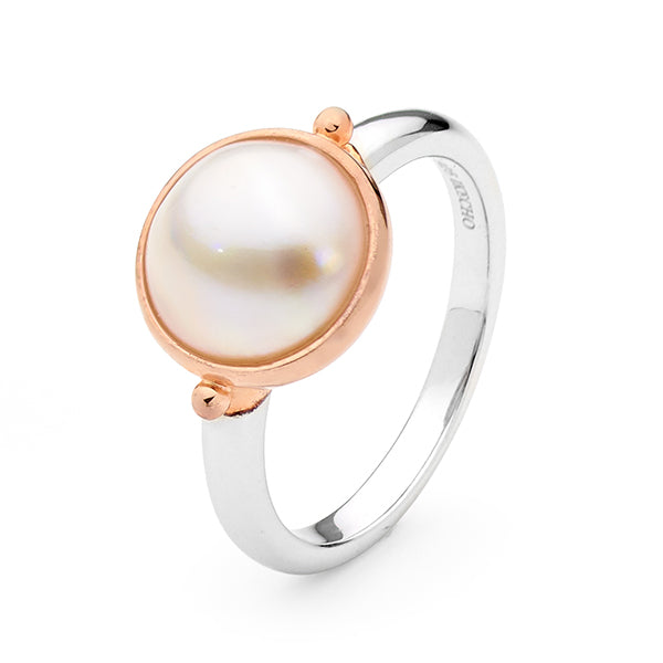 Silver Mabe 10mm, Rose gold plated setting