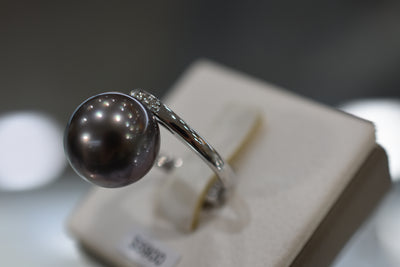 14mm Tahitian white gold and diamond set ring