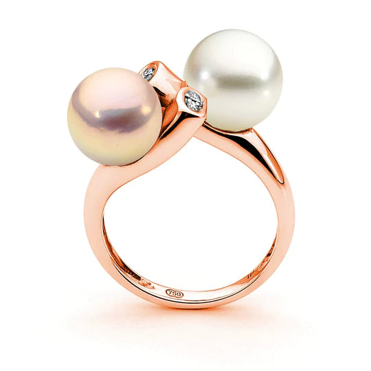 Rose gold Edison White & Pink Pearl ring with diamonds