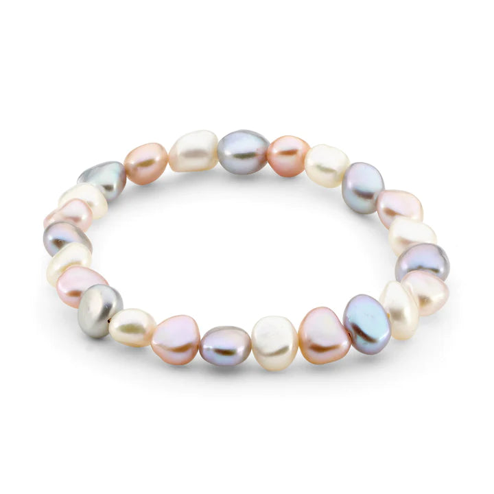 White, Grey and Pink Keshi stretchy bracelet