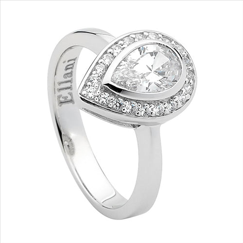 Silver, Pear shape CZ w Halo of white CZ