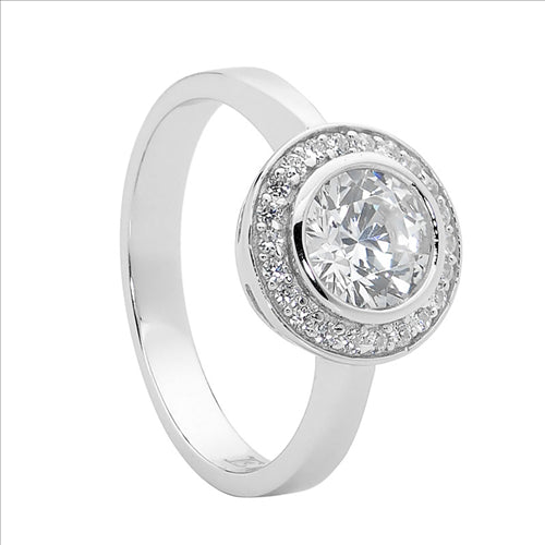 Silver, rnd CZ w halo of white CZ