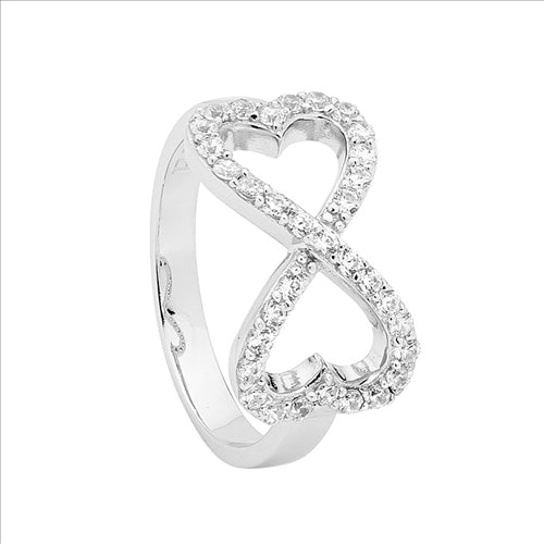 Silver, Heart Infinity style ring, CZ set