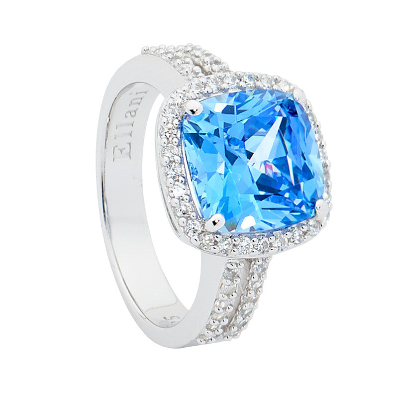 Silver, blue CZ & white CZ ring.